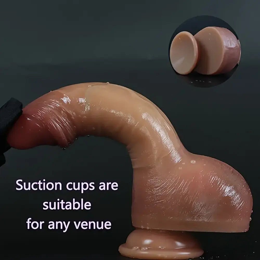 Flesh-toned realistic silicone dildo with suction cup base, photo 5