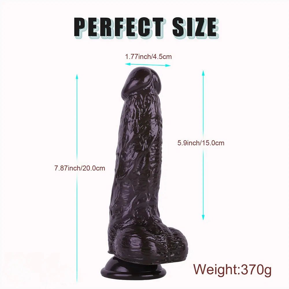 Black realistic textured PVC suction cup dildo