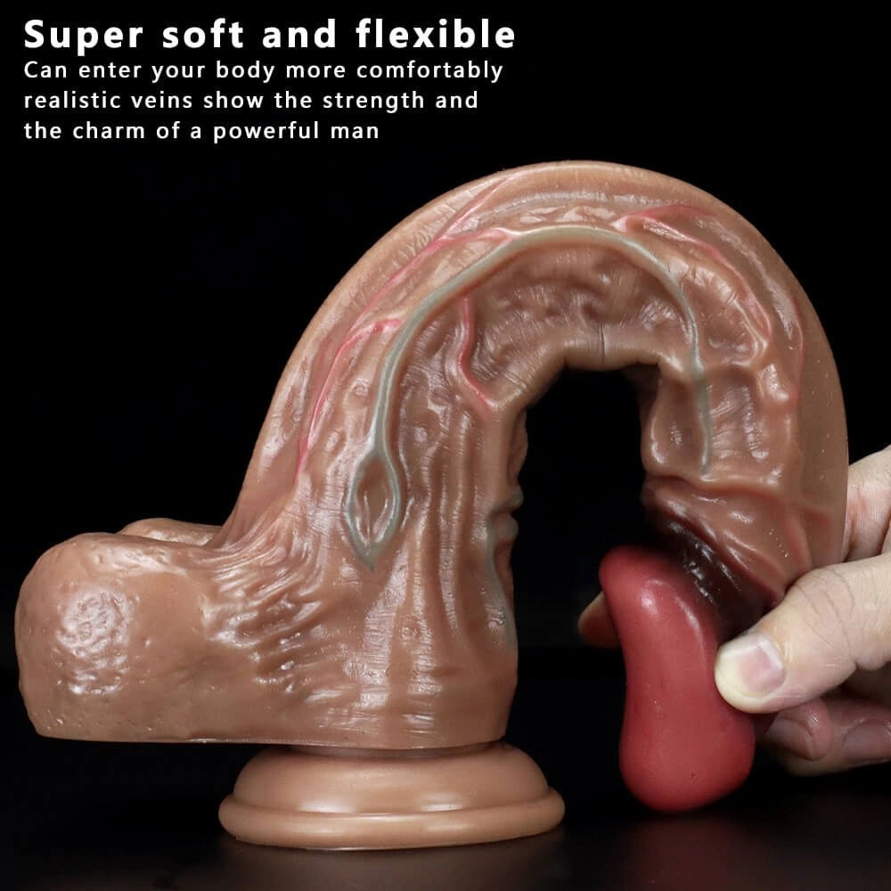 Flesh tone realistic silicone dildo with suction cup base, photo 3