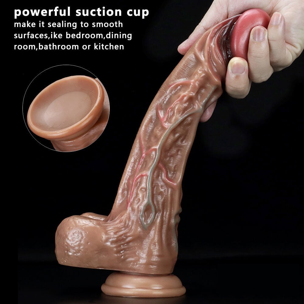 Flesh tone realistic silicone dildo with suction cup base, photo 4
