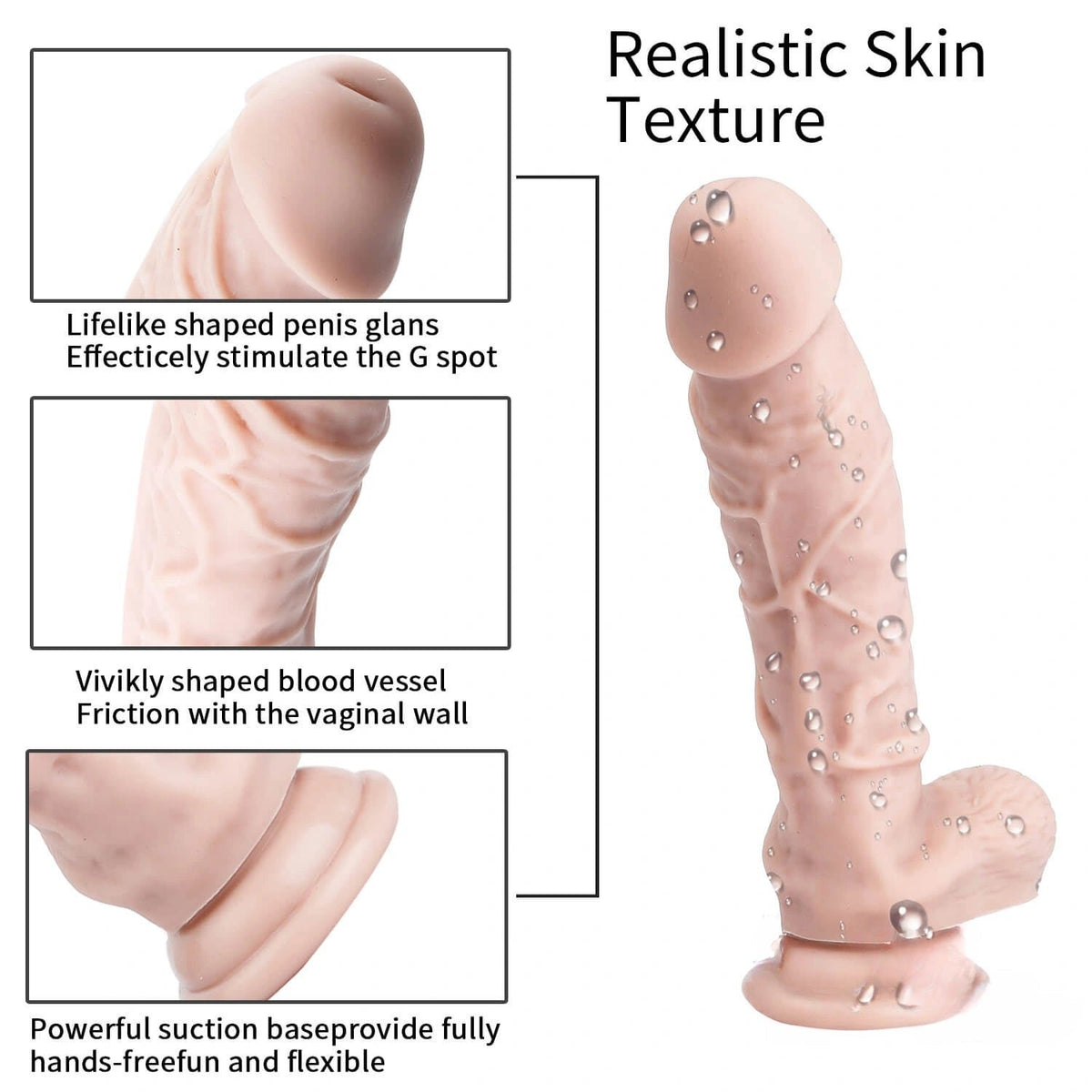 Realistic suction cup silicone dildo with veined texture, photo 2