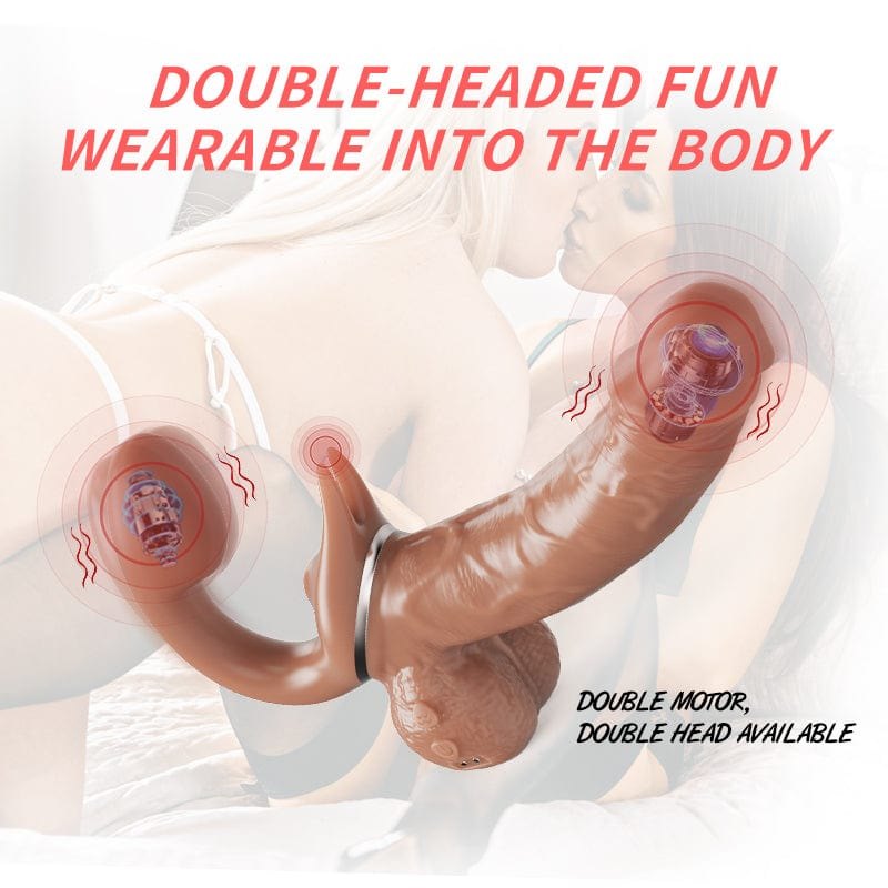 Brown realistic silicone rabbit vibrator, photo 10