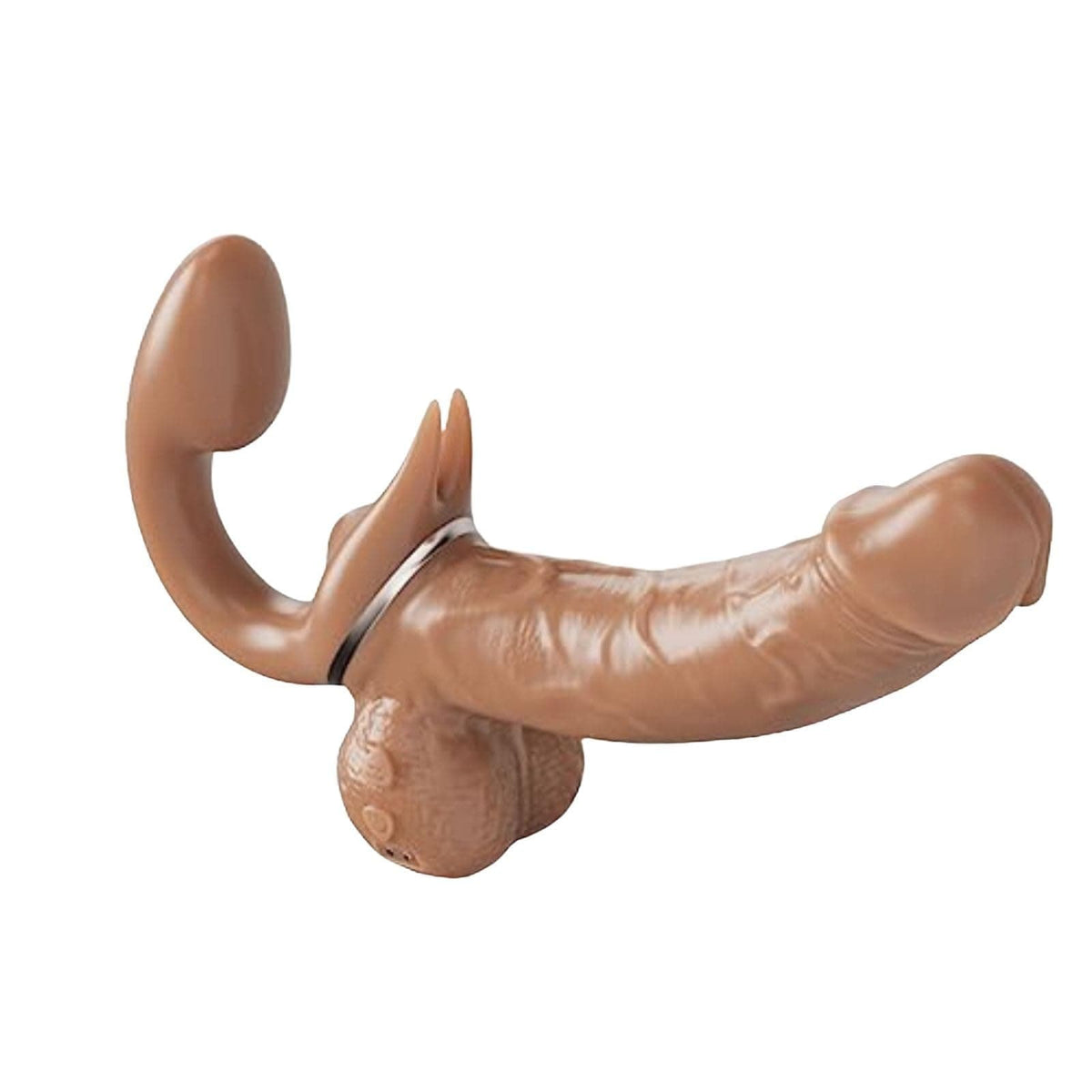 Brown realistic silicone rabbit vibrator, photo 4