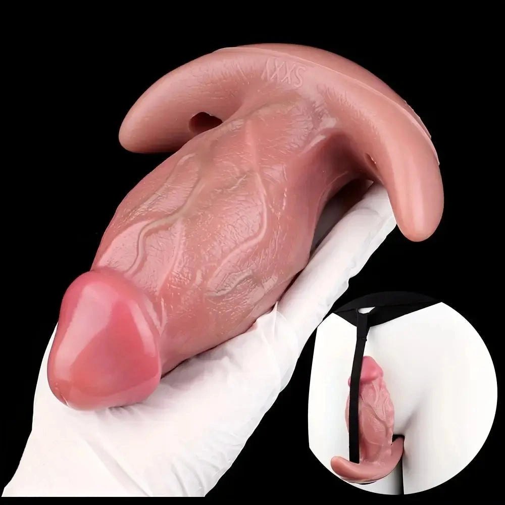 Flesh textured strap on harness dildo, photo 9