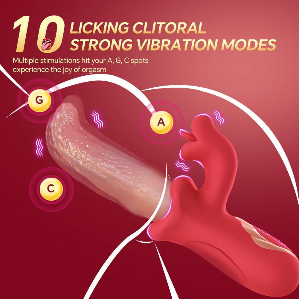 Red realistic tongue clit vibrator, photo 3