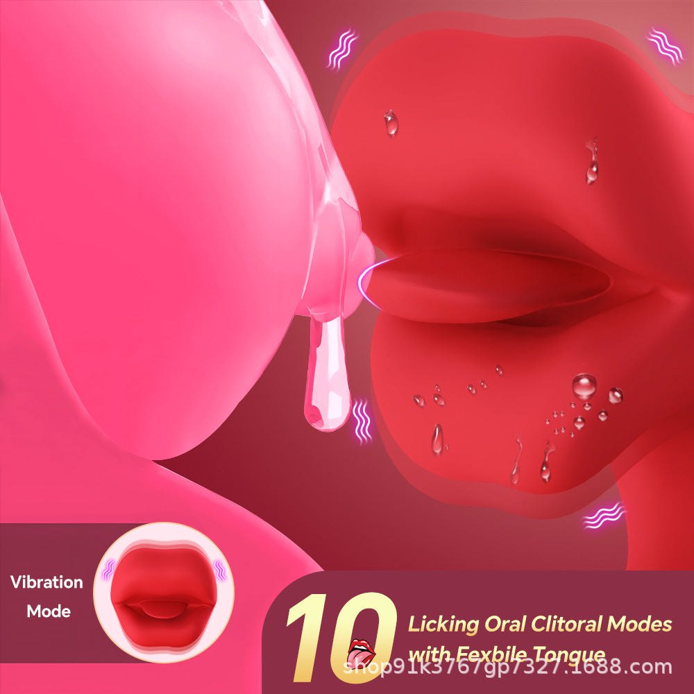 Red realistic tongue clit vibrator, photo 4