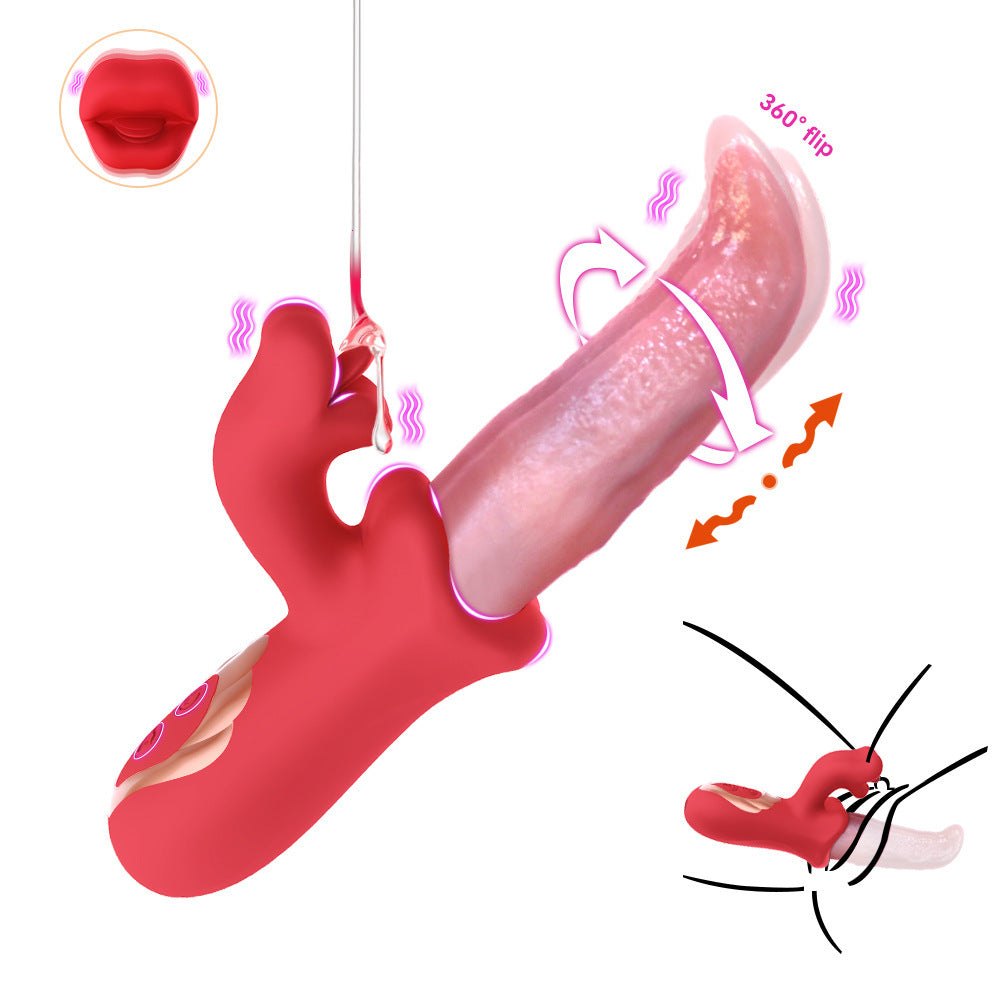 Red realistic tongue clit vibrator, photo 6