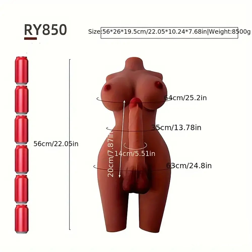 Brown realistic silicone torso doll with phallus