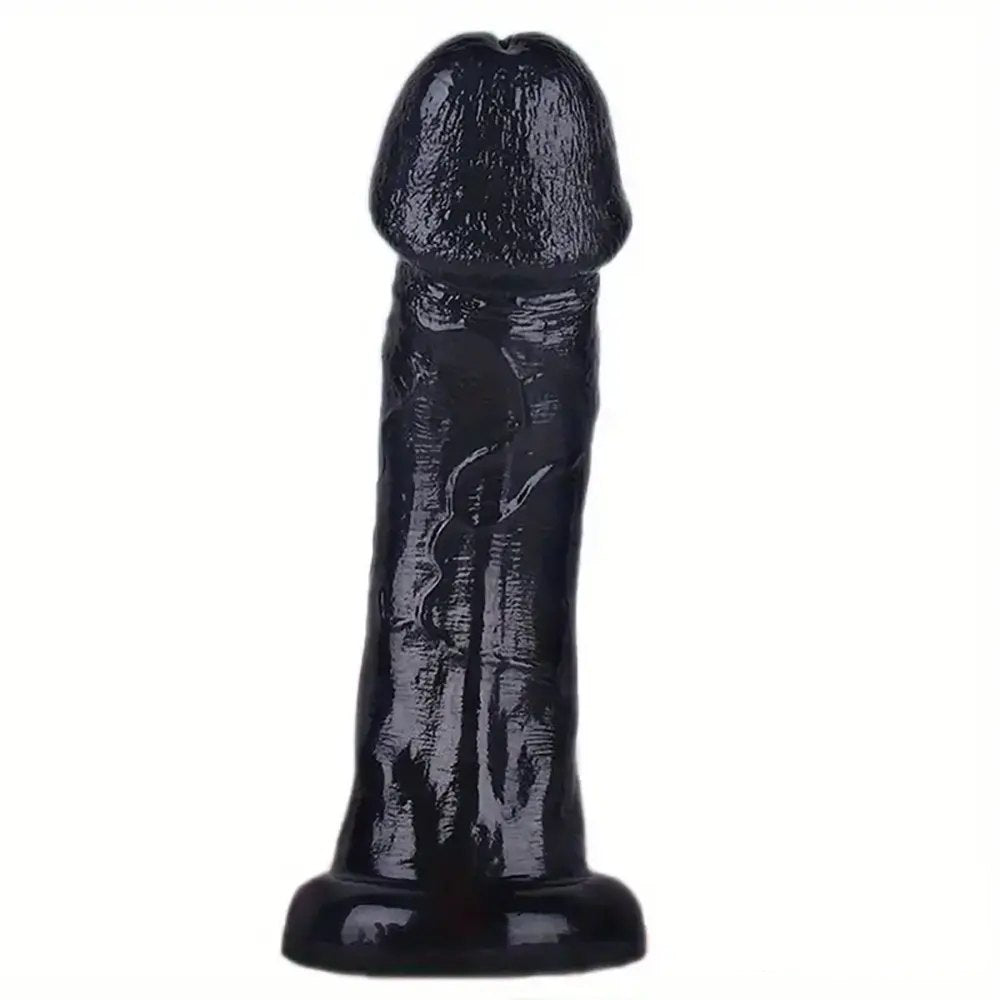 Black veined PVC realistic dildo, photo 1