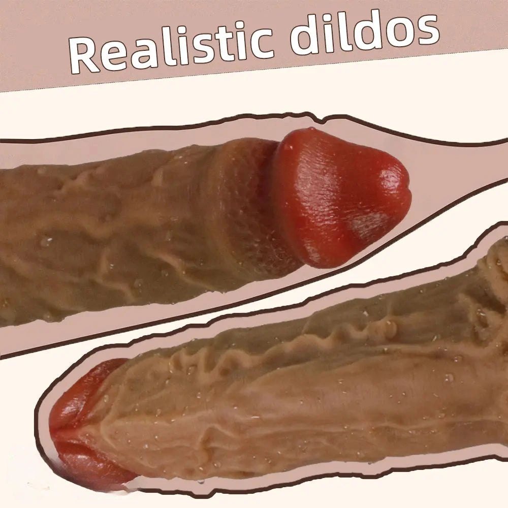 Brown realistic veined silicone dildo, photo 4