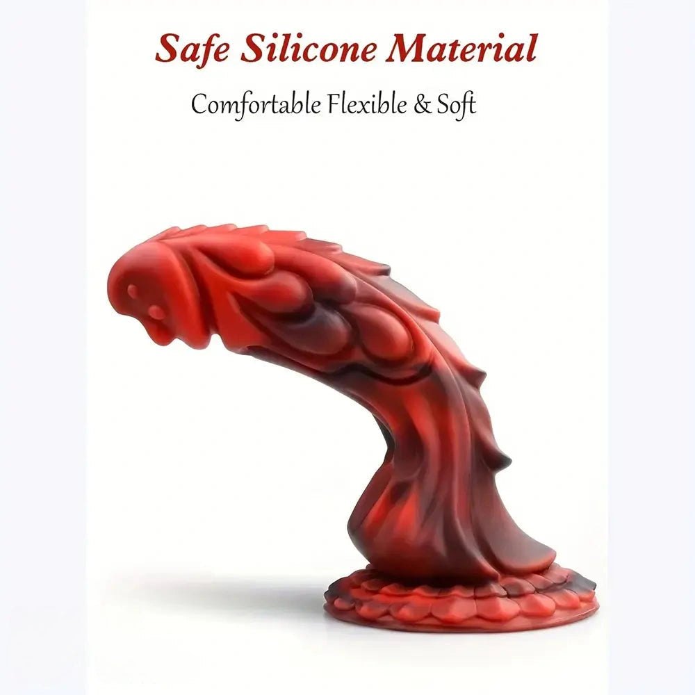 Red black dragon scale fantasy silicone dildo, photo 3