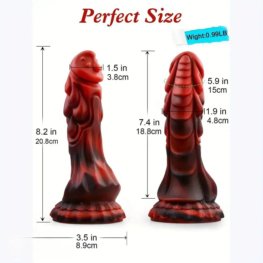 Red black dragon scale fantasy silicone dildo, photo 4