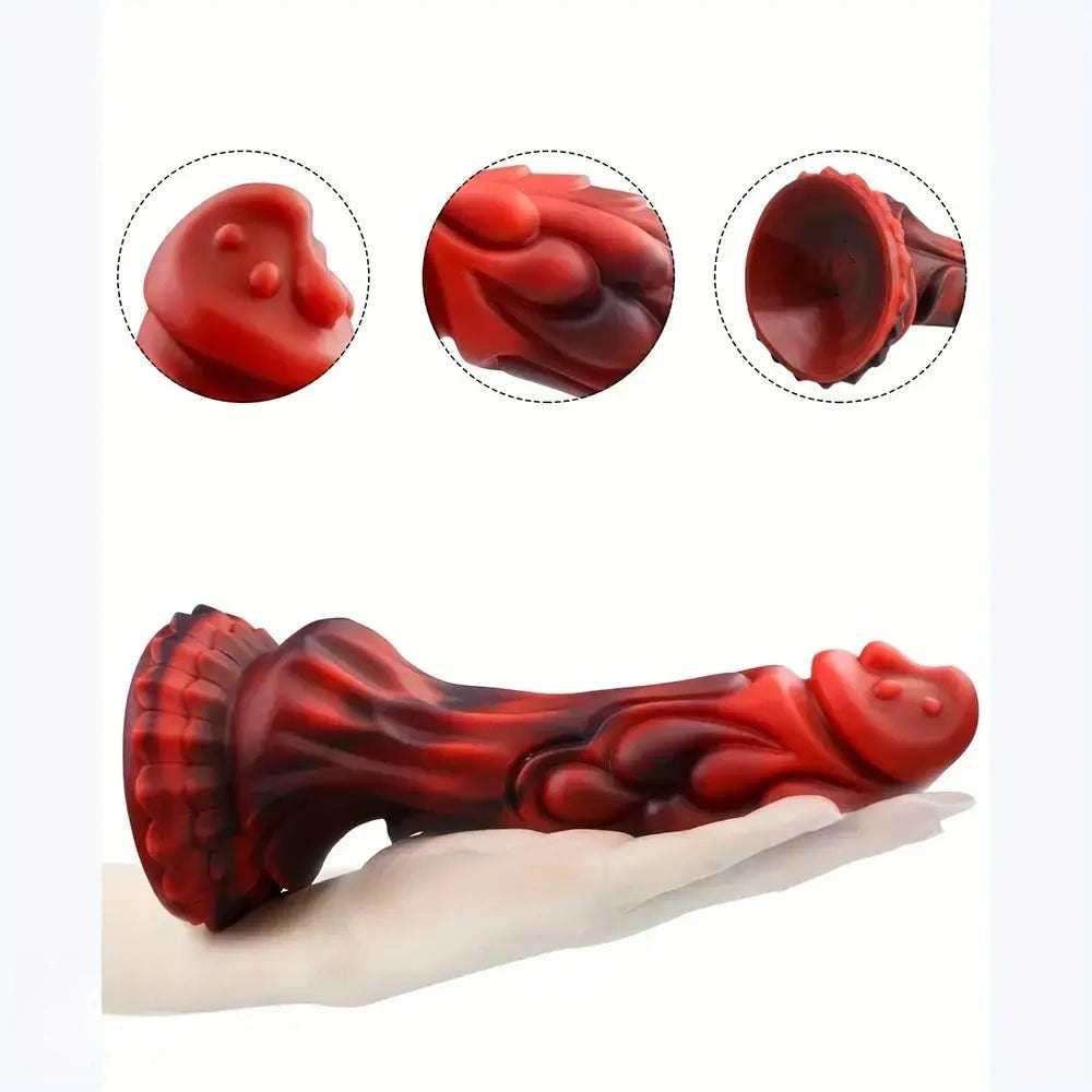 Red black dragon scale fantasy silicone dildo, photo 5