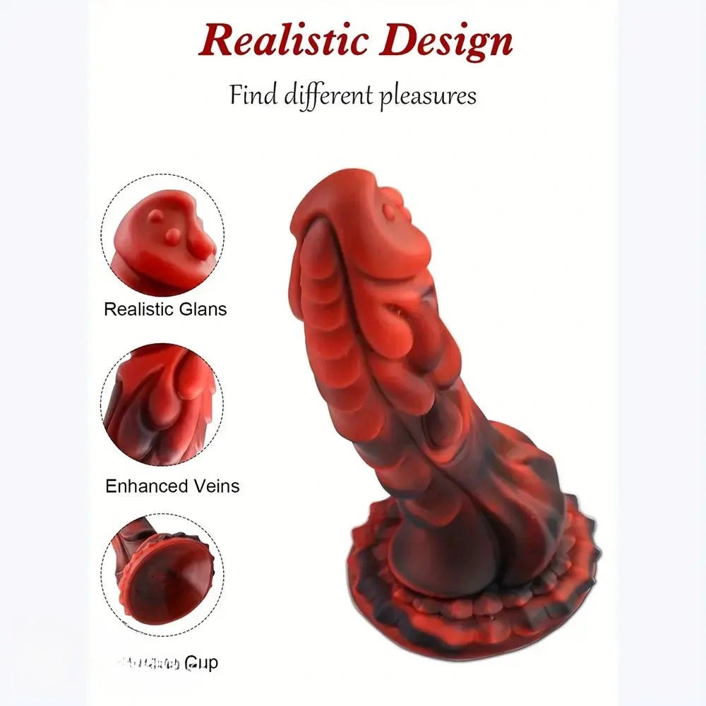 Red black dragon scale fantasy silicone dildo, photo 7