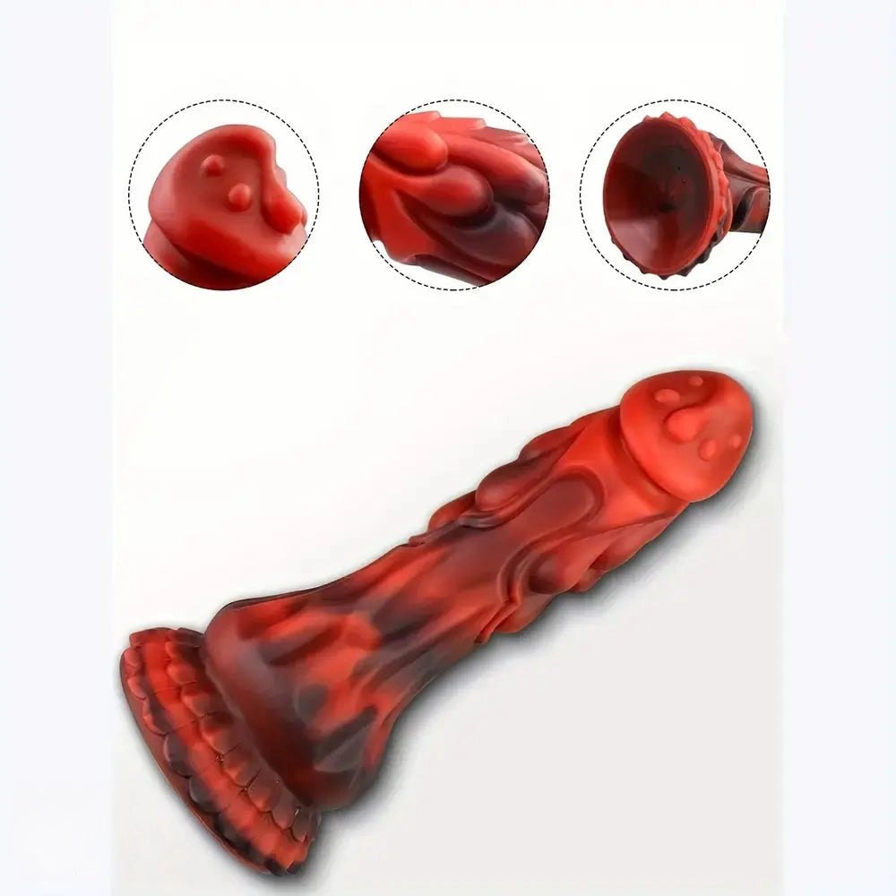 Red black dragon scale fantasy silicone dildo, photo 8