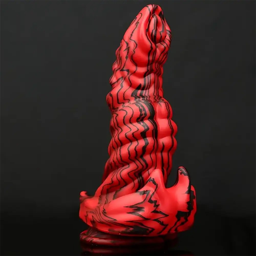 Red and black silicone fantasy monster dildo, photo 1