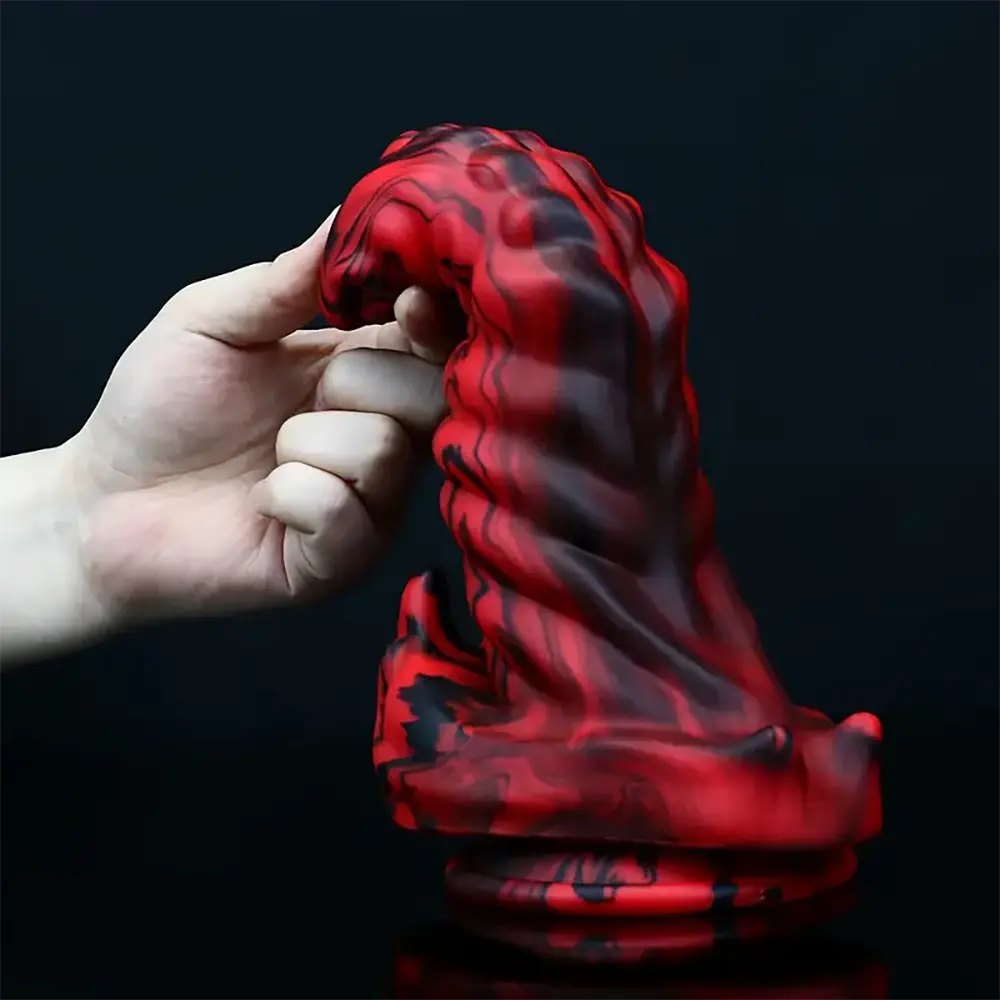 Red and black silicone fantasy monster dildo, photo 4
