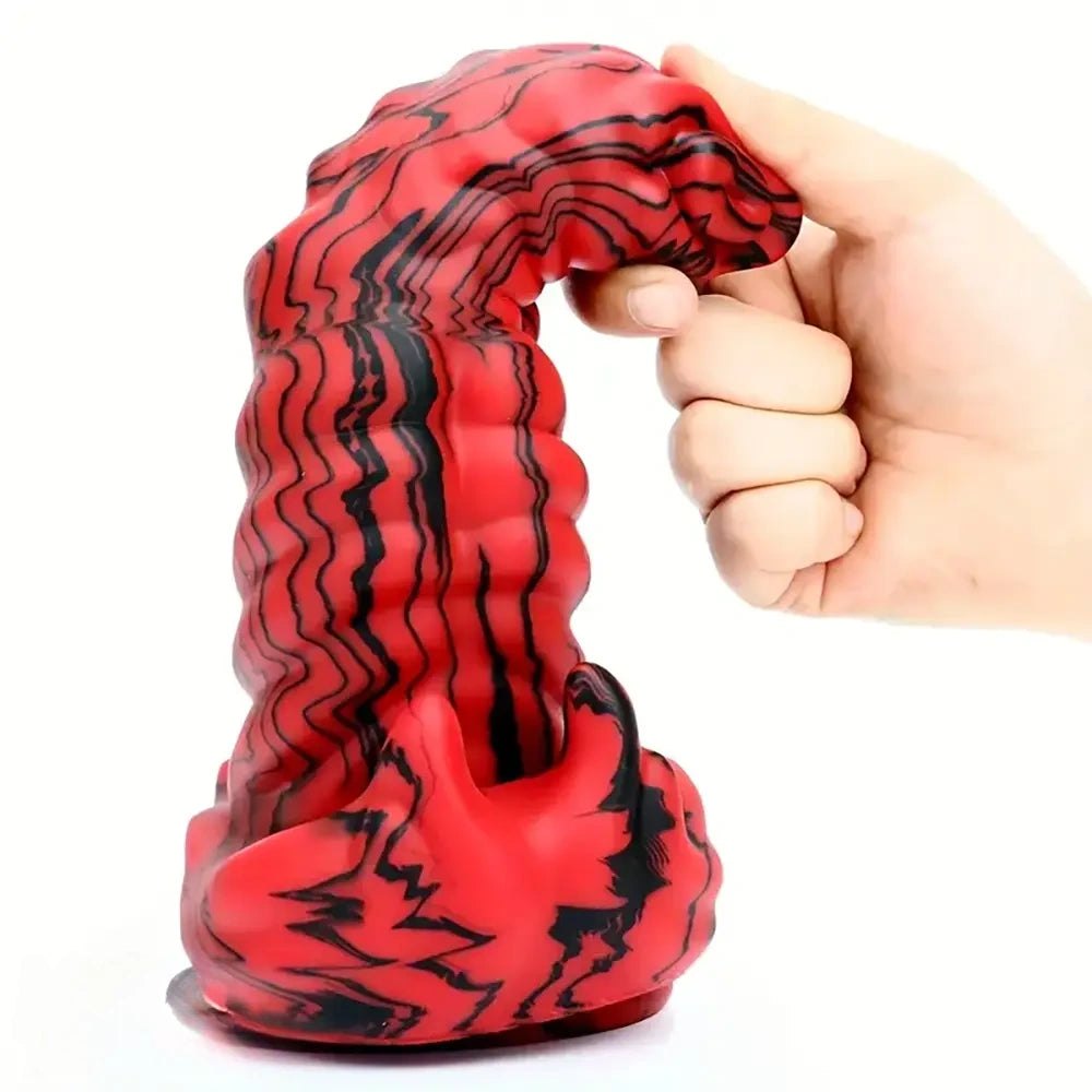 Red and black silicone fantasy monster dildo, photo 7
