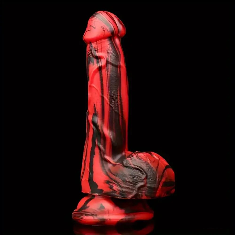 Red and black colorful suction cup dildo, photo 1