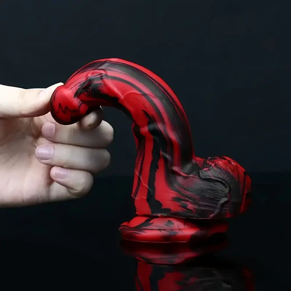 Red and black colorful suction cup dildo, photo 3