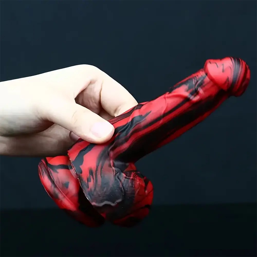Red and black colorful suction cup dildo, photo 5