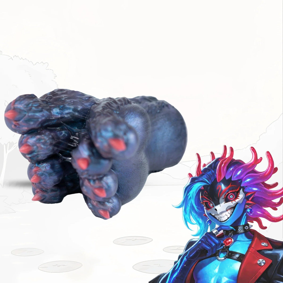 Slate blue monster paw masturbator with red claw accents, photo 1