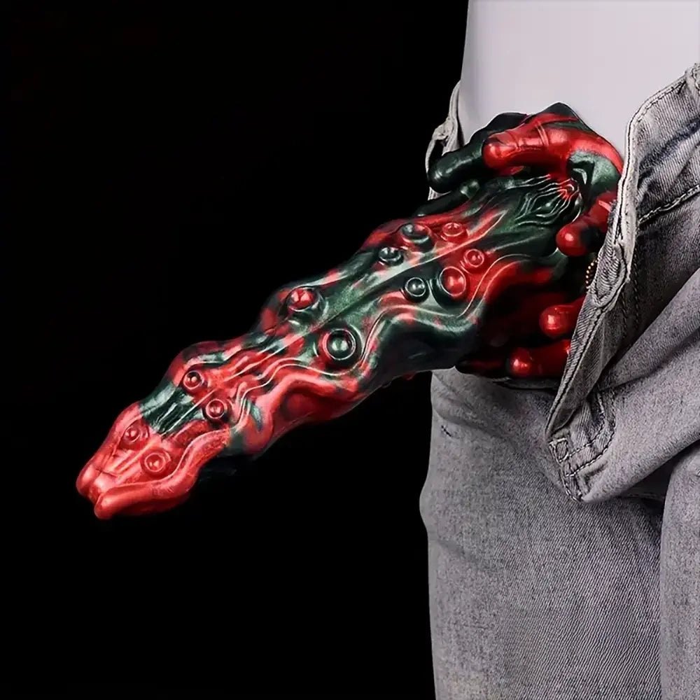 Red and green marbled fantasy dragon dildo, photo 4