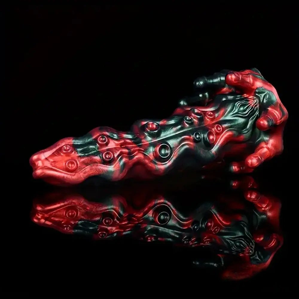 Red and green marbled fantasy dragon dildo, photo 8