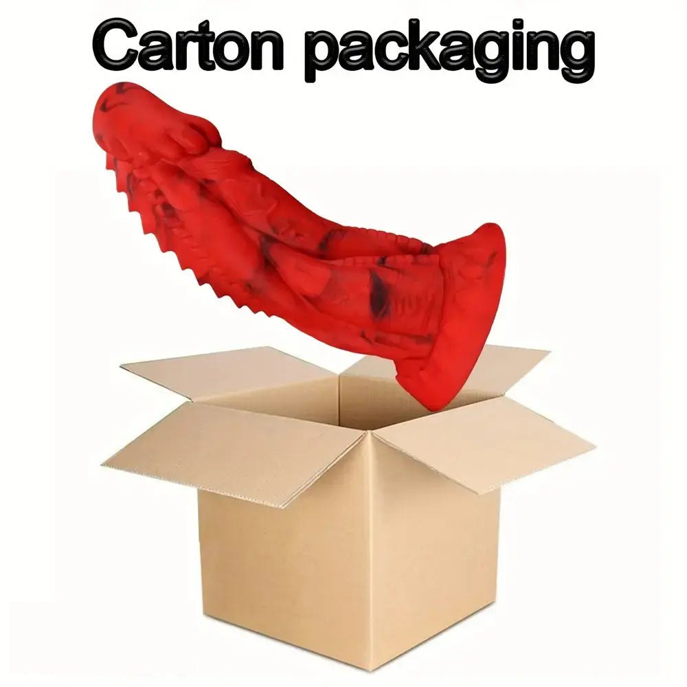 Red and black textured silicone dragon dildo, photo 4