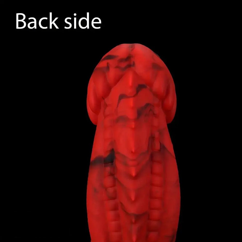 Red and black textured silicone dragon dildo, photo 6