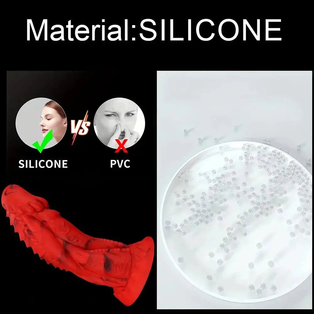 Red and black textured silicone dragon dildo, photo 7