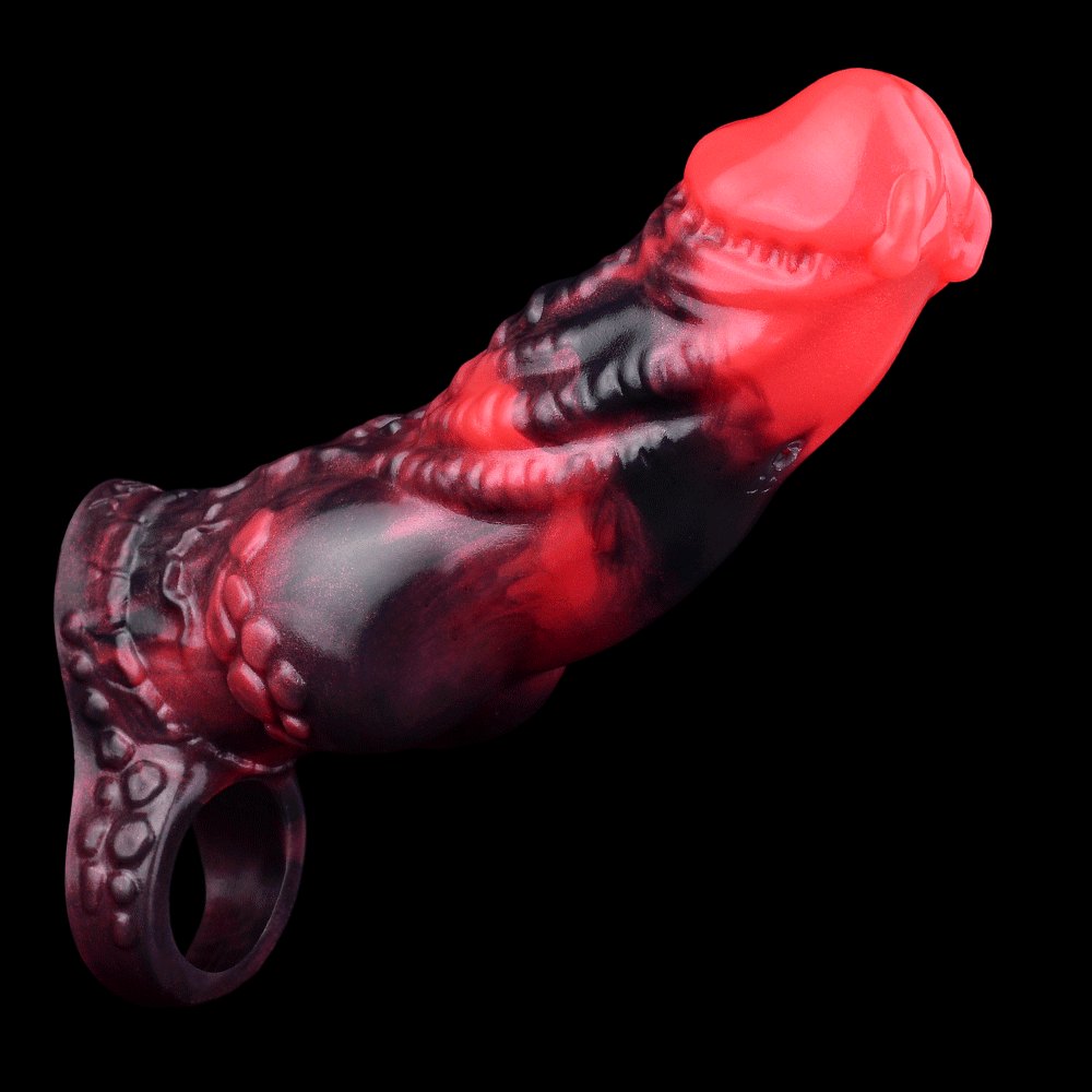 Red fantasy cock sleeve with ring, photo 12
