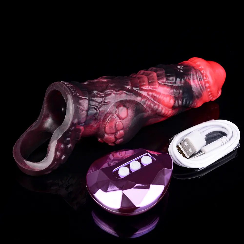 Red fantasy cock sleeve with ring, photo 13