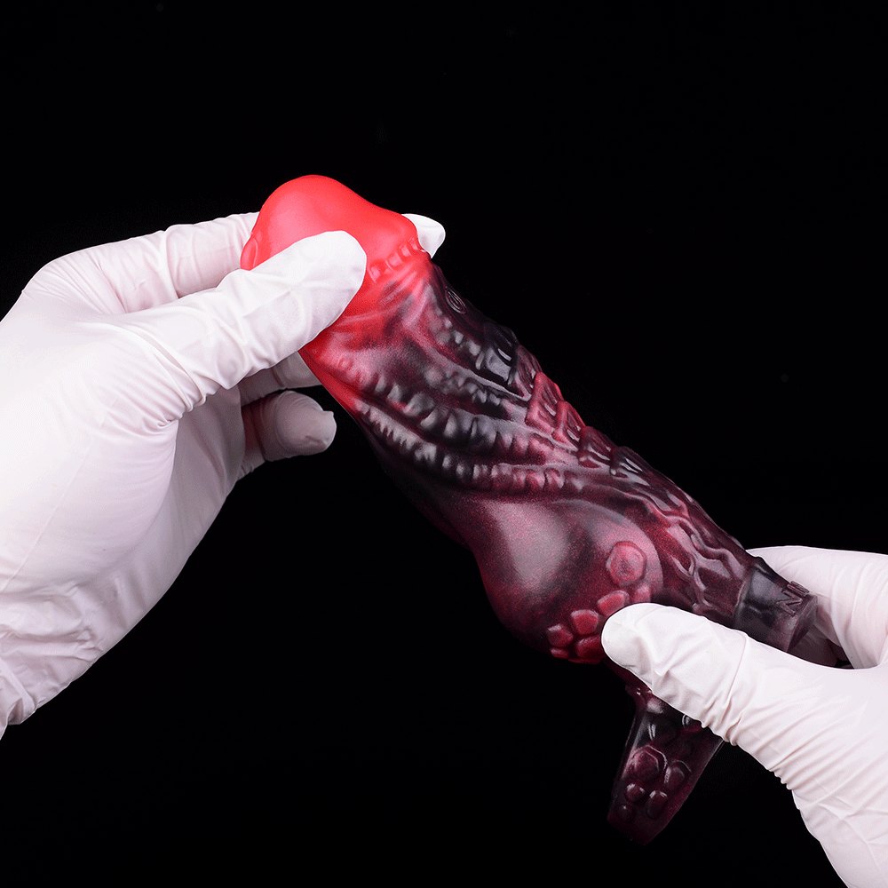 Red fantasy cock sleeve with ring, photo 7