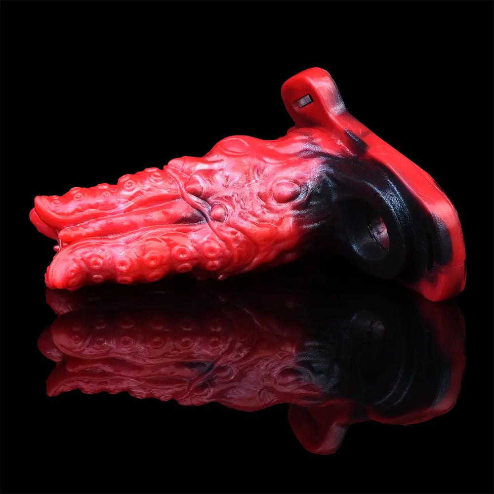 Red and black fantasy-textured strap-on sleeve, photo 9
