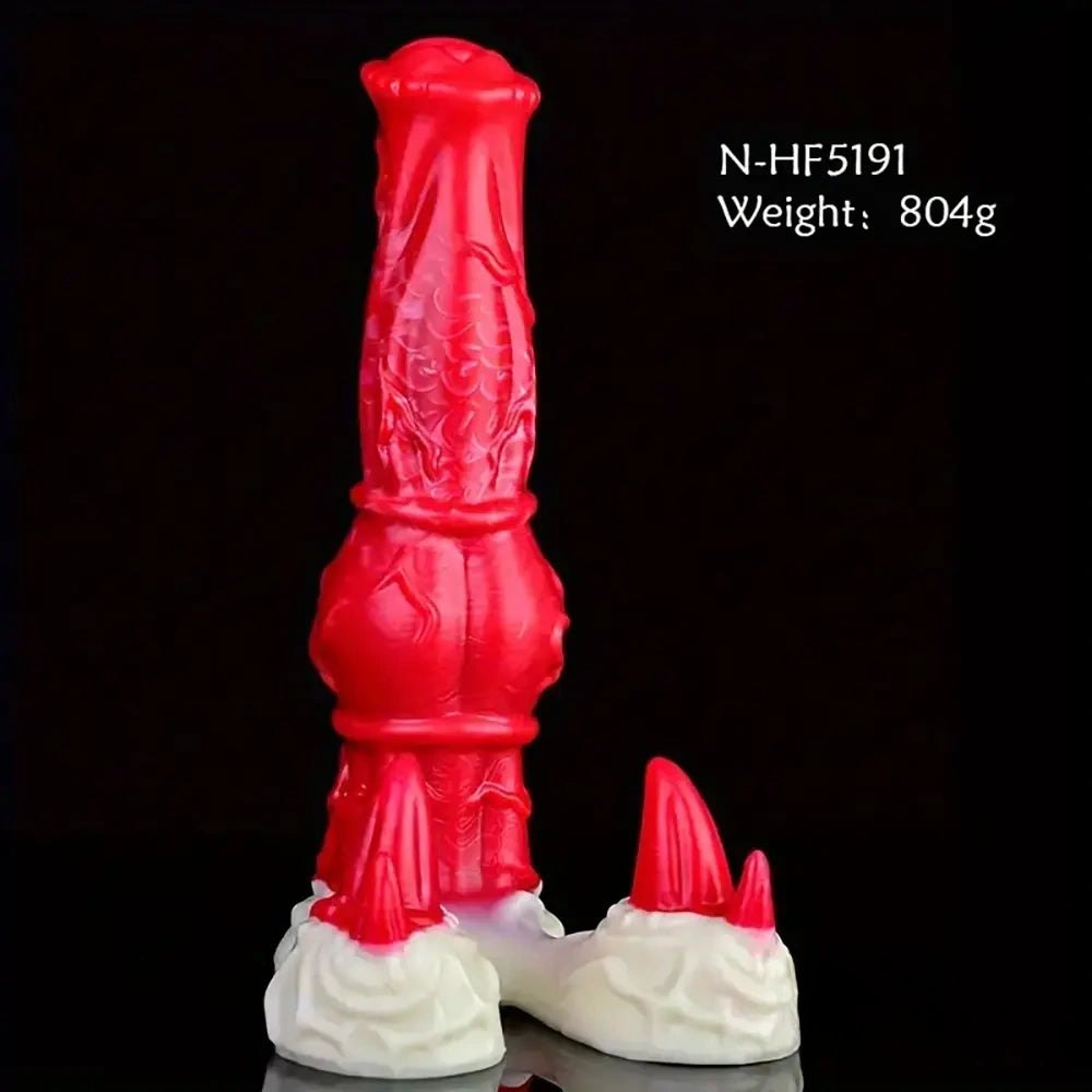 Red and white knotted silicone horse style dildo, photo 1