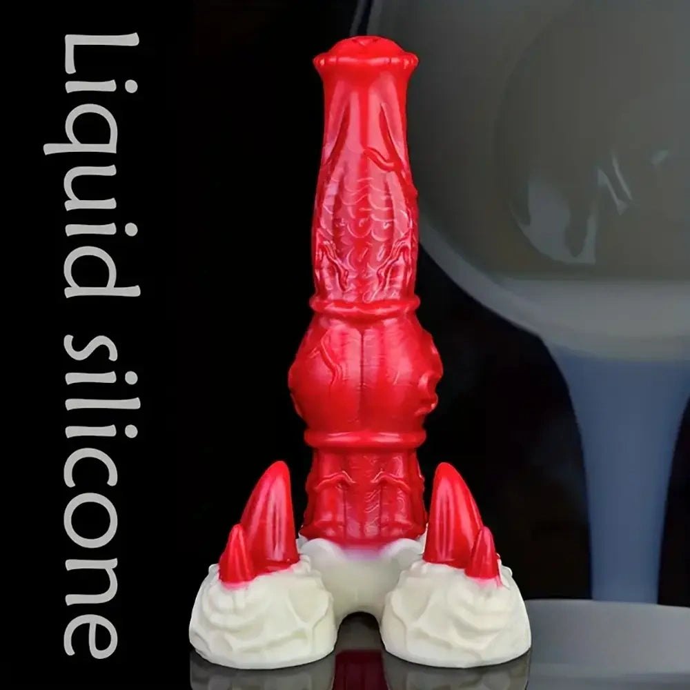 Red and white knotted silicone horse style dildo, photo 3
