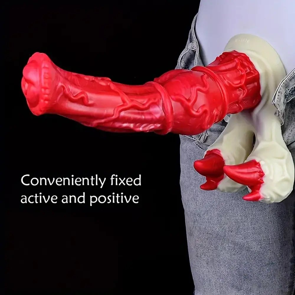 Red and white knotted silicone horse style dildo, photo 4