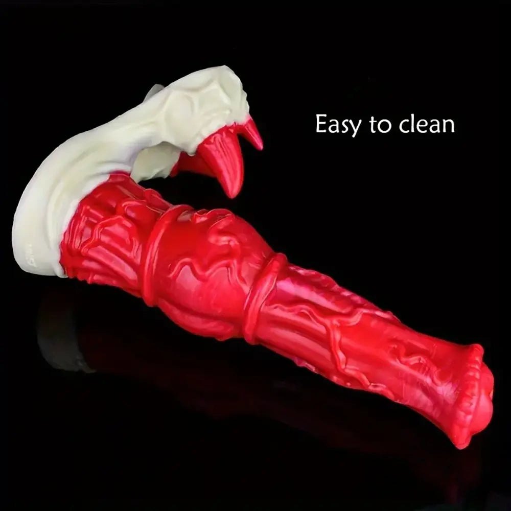 Red and white knotted silicone horse style dildo, photo 5