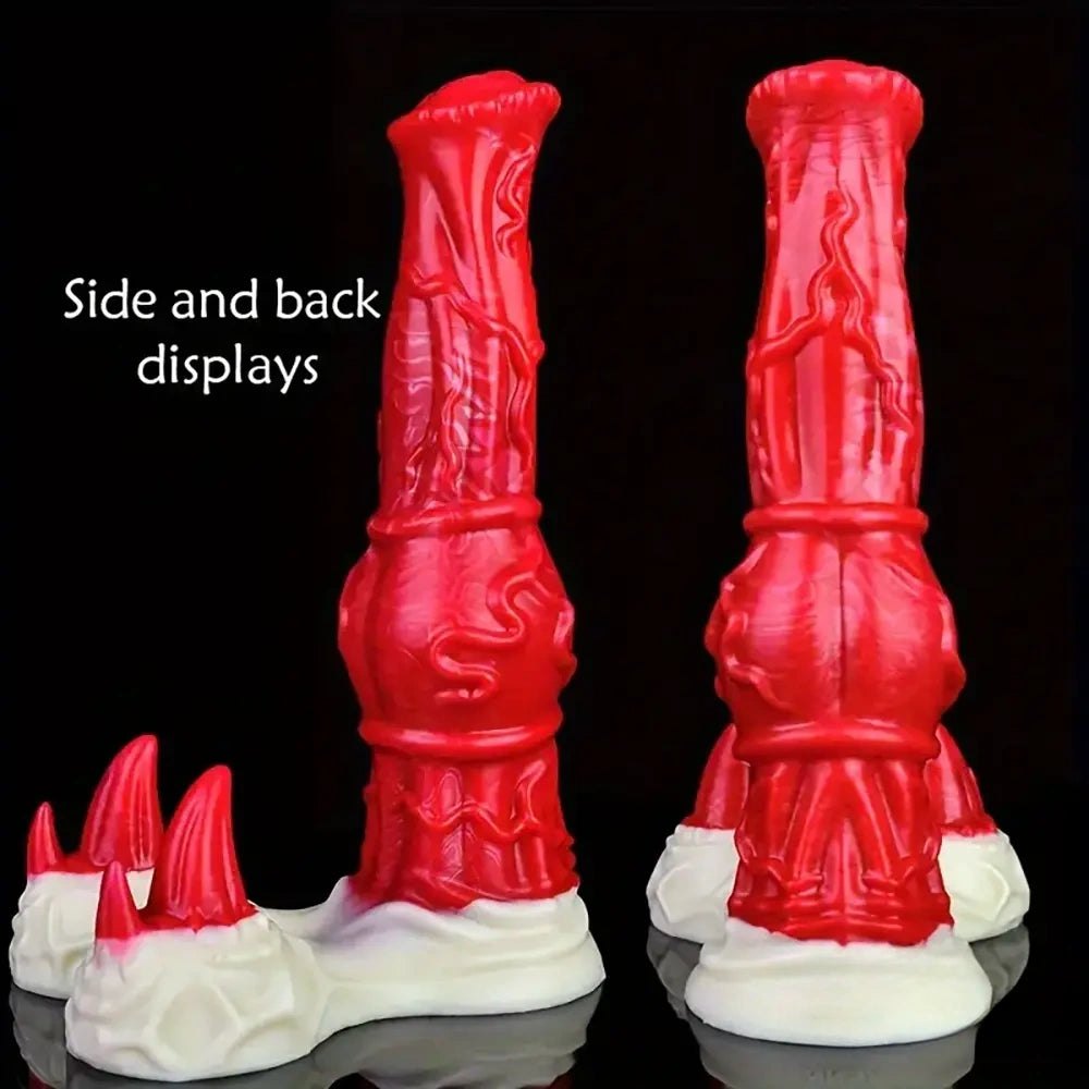 Red and white knotted silicone horse style dildo, photo 6