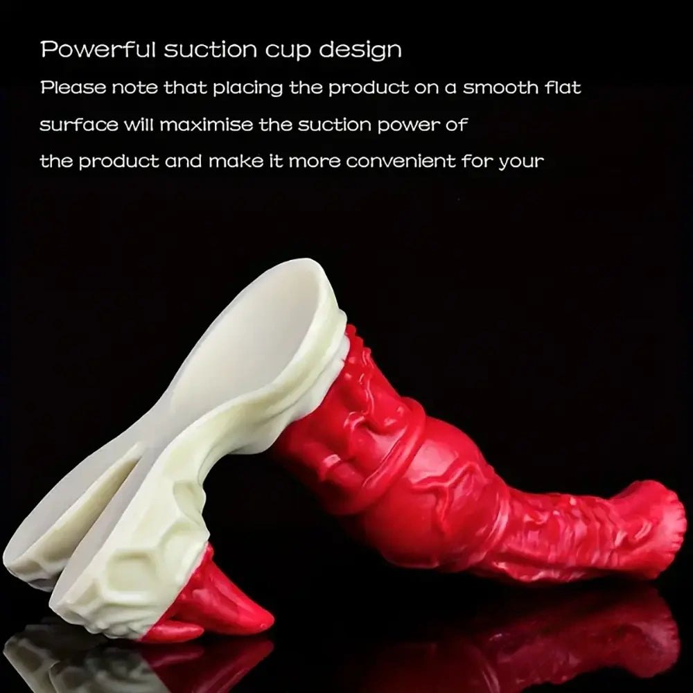 Red and white knotted silicone horse style dildo, photo 8