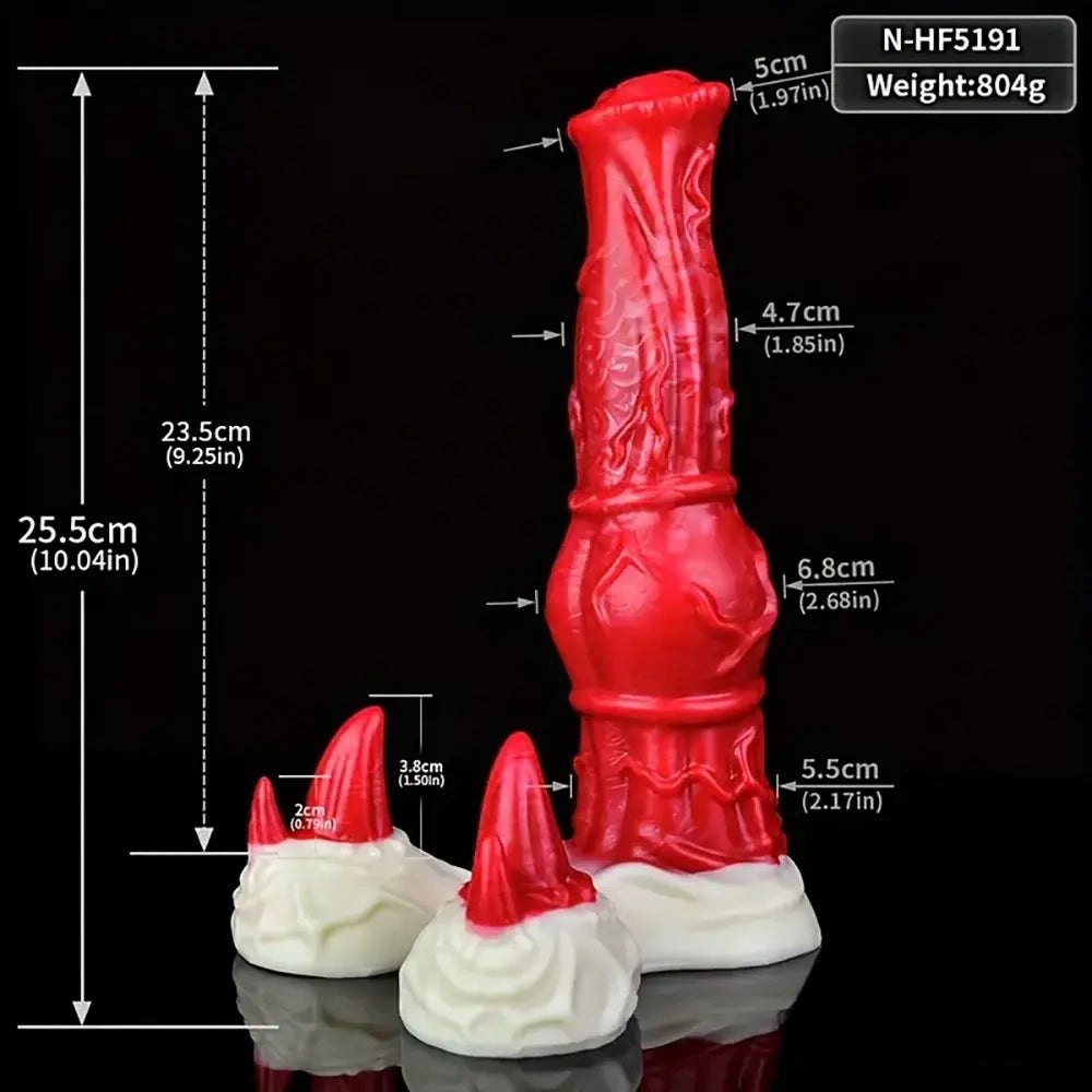 Red and white knotted silicone horse style dildo, photo 9
