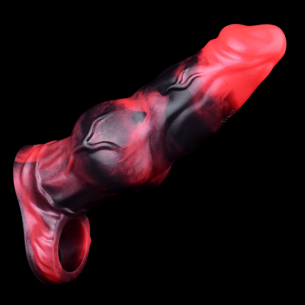 Red and black marbled silicone knot dildo, photo 11