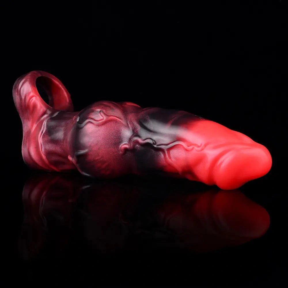 Red and black marbled silicone knot dildo, photo 12
