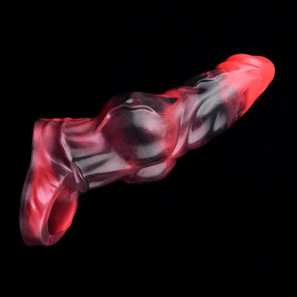 Red and black marbled silicone knot dildo, photo 13
