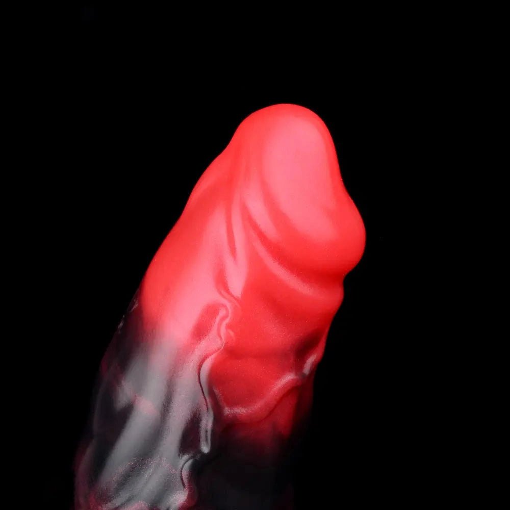 Red and black marbled silicone knot dildo, photo 14