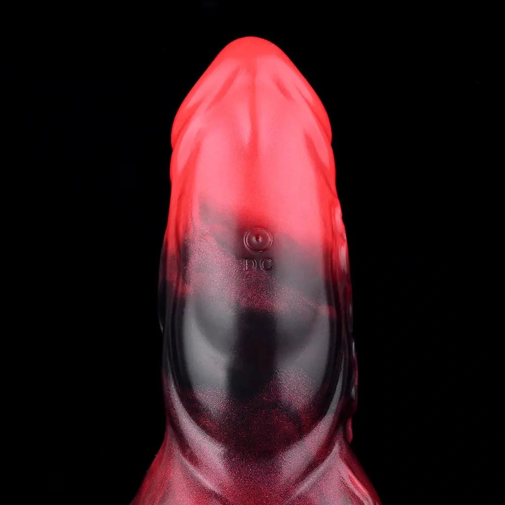 Red and black marbled silicone knot dildo, photo 15