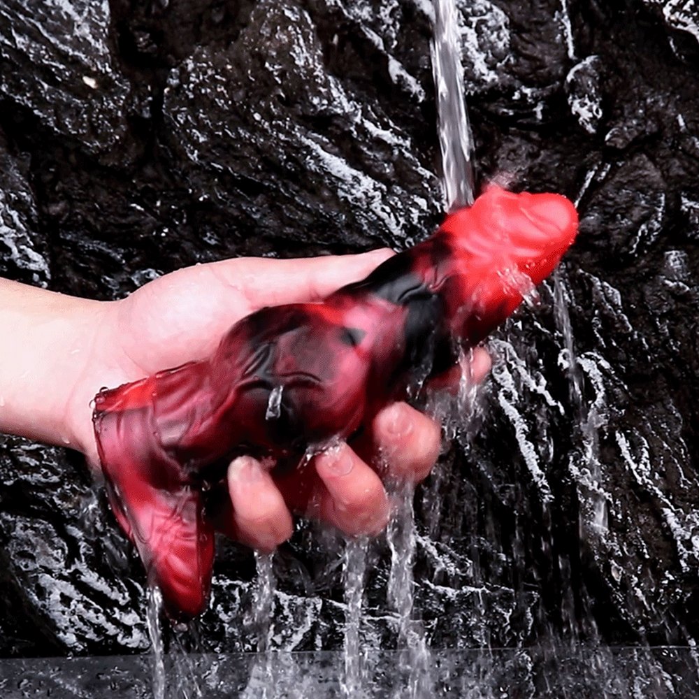 Red and black marbled silicone knot dildo, photo 2