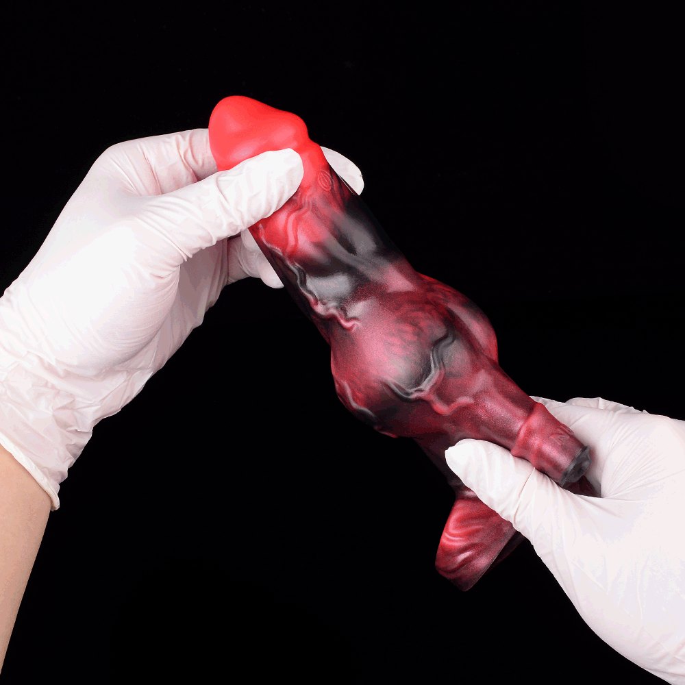 Red and black marbled silicone knot dildo, photo 6