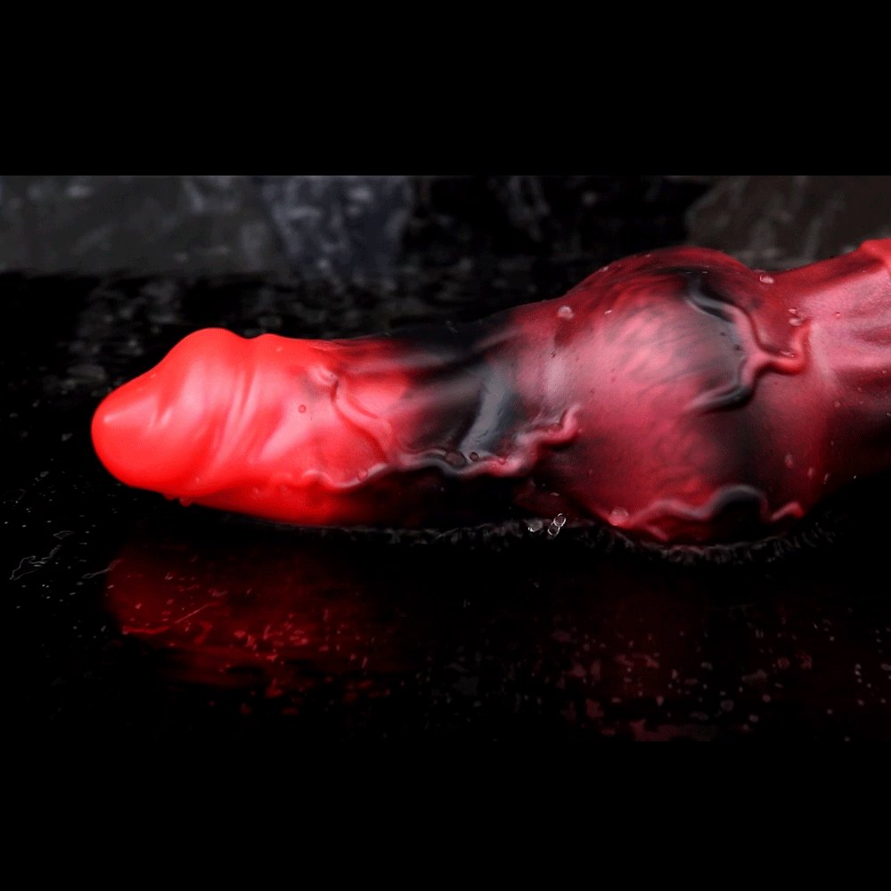 Red and black marbled silicone knot dildo, photo 8
